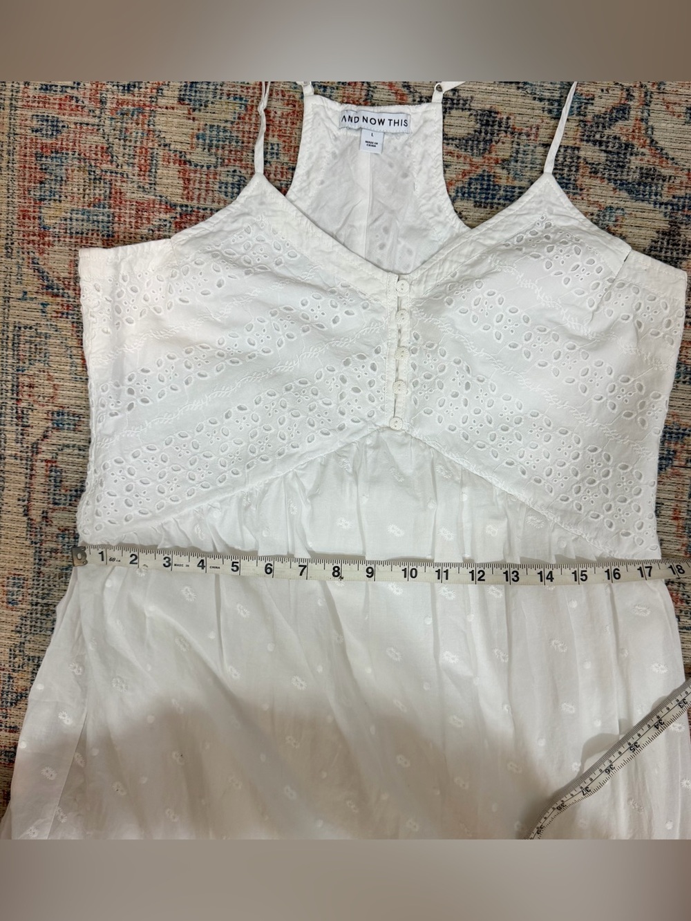 White Eyelet Lace Boho Maxi Dress Women’s Large | Cottagecore Coastal Prairie - Picture 10 of 13